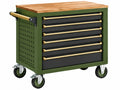 Gereedschapswagen 85 x 50 x 95 cm staal groen met houten werkblad en 7 laden