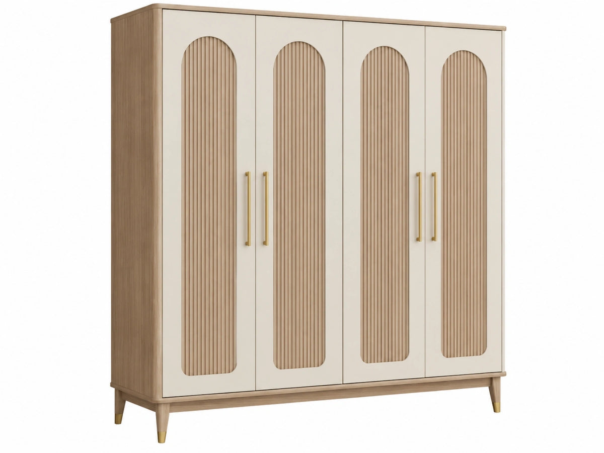 Kledingkast 200 x 60 x 200 cm hout beige met 4 deuren moderne stijl