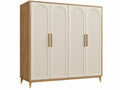 Kledingkast 200 x 60 x 200 cm houtlook beige met 4 deuren geribbelde panelen