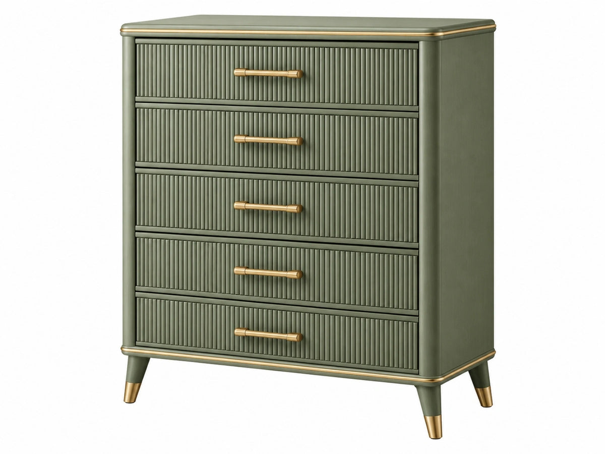 Ladekast 80 x 40 x 110 cm groen houtmateriaal met vijf laden retro