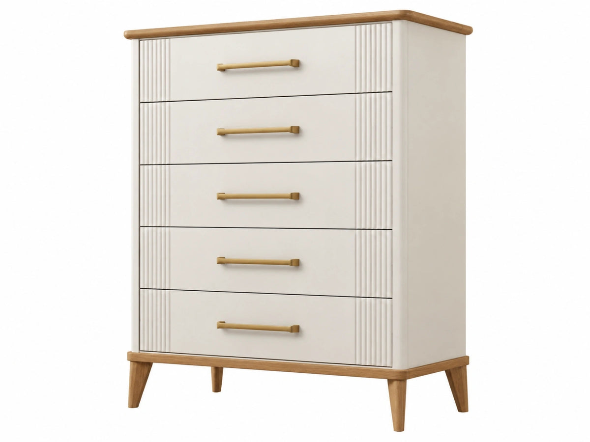 Ladekast 80 x 40 x 120 cm crème en naturel hout - 5 laden Scandinavische stijl
