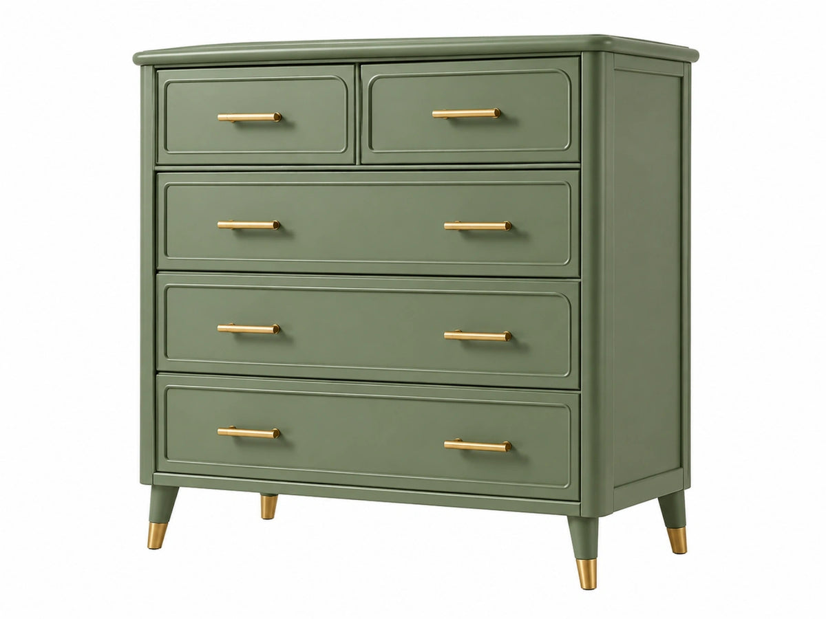 Ladekast 90 x 40 x 100 cm groen houten opbergkast met 5 laden