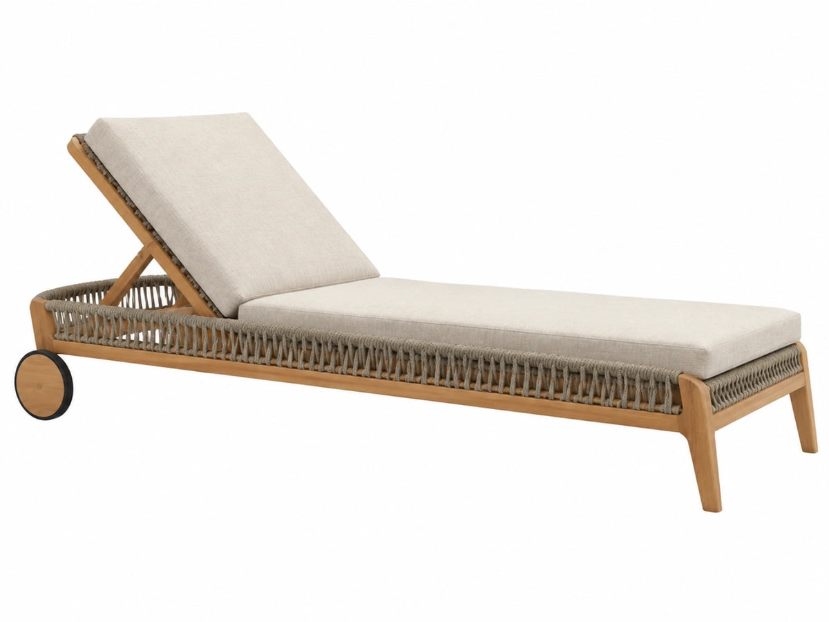Ligbed 200 x 75 cm hout crème met verstelbare rugleuning en wielen