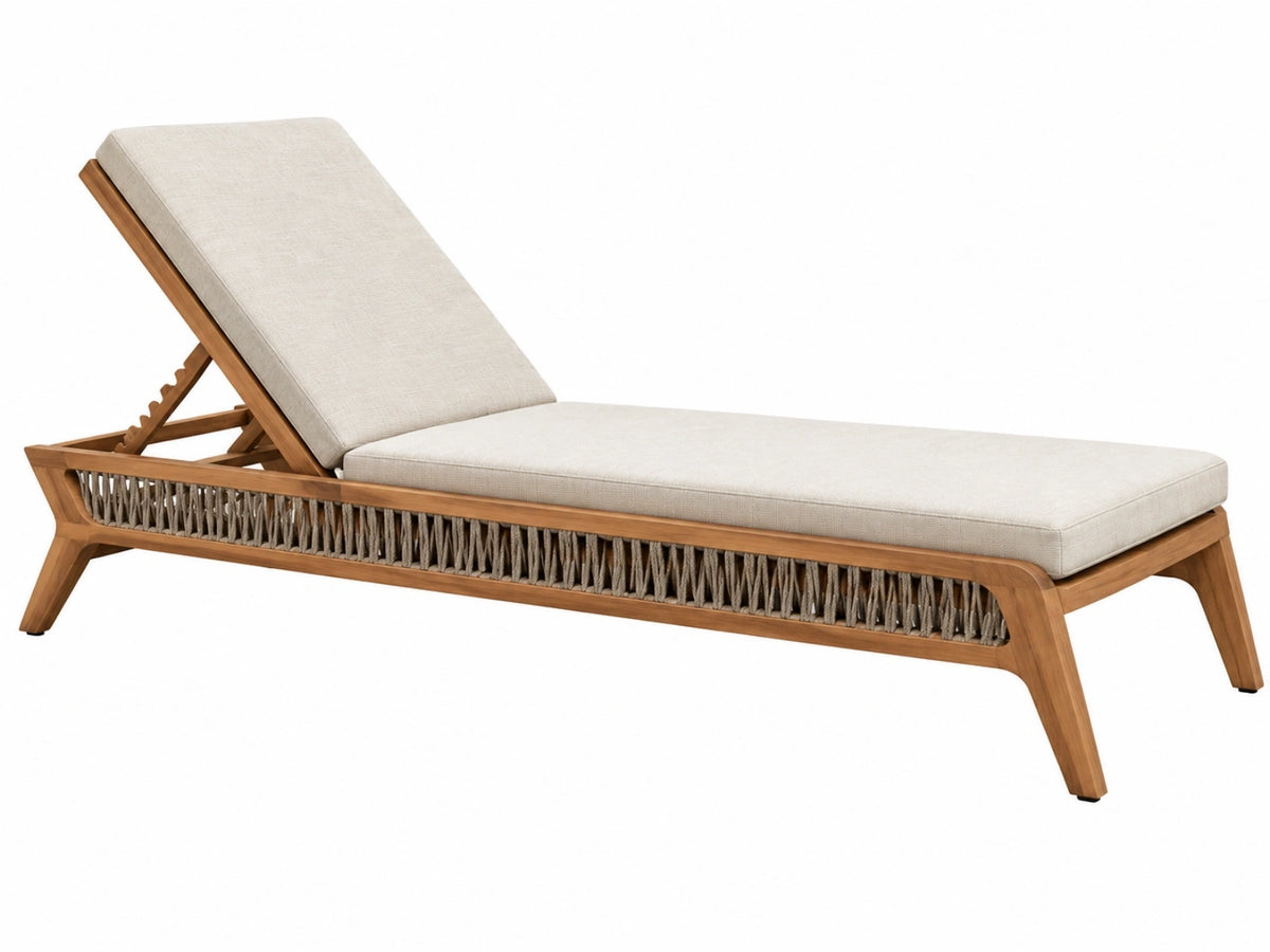 Ligbed 200 x 70 x 85 cm - hout en touw beige/bruin verstelbare rugleuning voor buiten