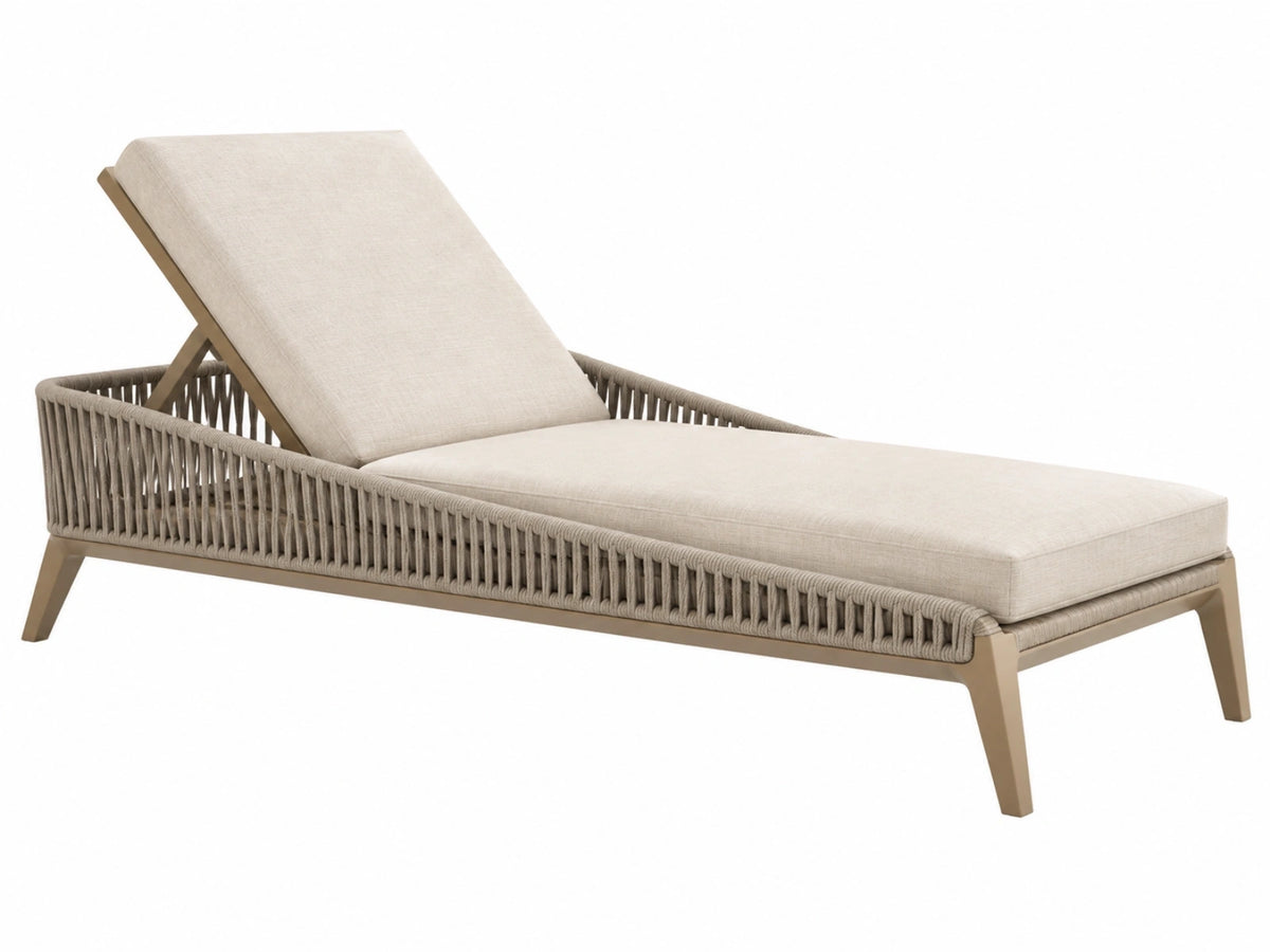Ligbed 200 x 75 x 85 cm met metalen frame en geweven touw in beige - verstelbare rugleuning voor buiten