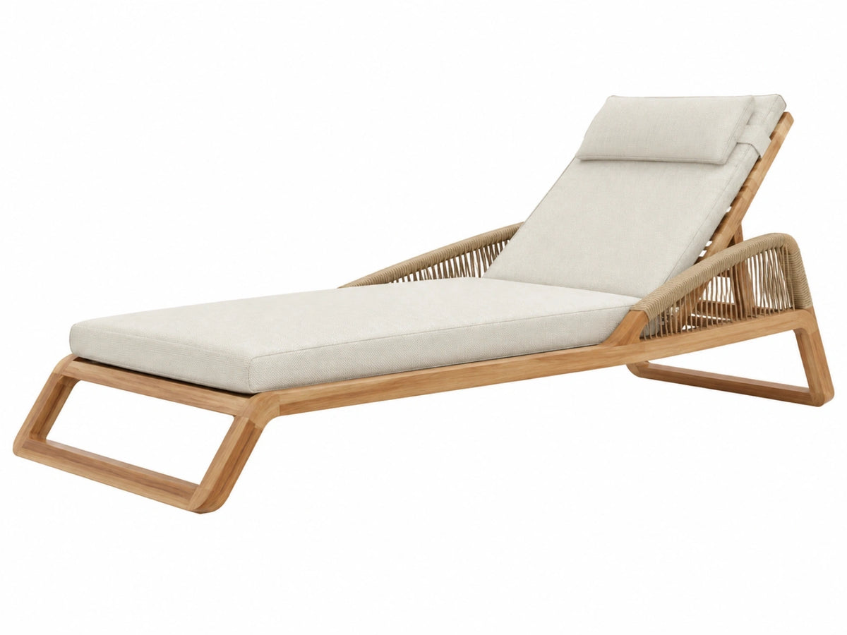 Ligbed 200 x 75 cm houten frame beige kussen gevlochten koord - verstelbaar buitenmeubel