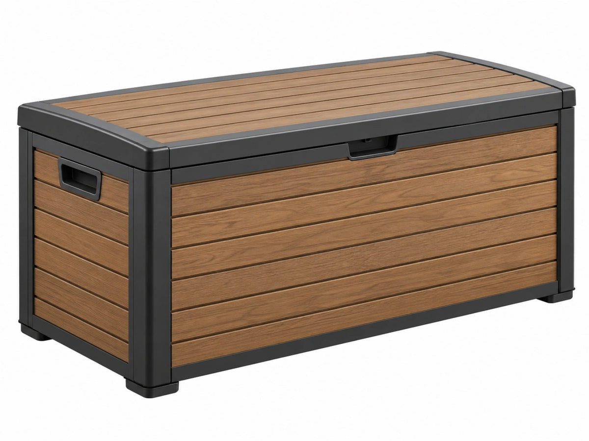 Opbergkist 120 x 60 x 65 cm kunststof bruin antraciet houtlook voor buiten