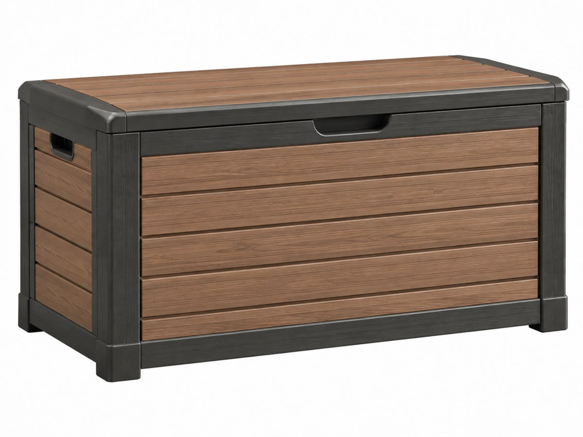Opbergbox voor buiten 120 x 55 x 60 cm kunststof bruin antraciet - houtlook met deksel