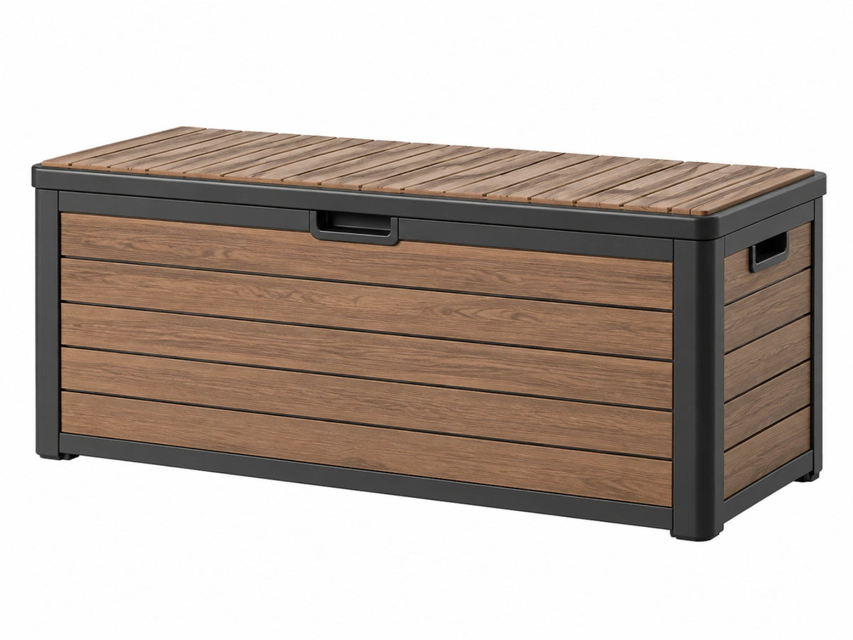 Opbergkist voor buiten 130 x 65 x 60 cm kunststof bruin/antraciet - tuinopberging met deksel
