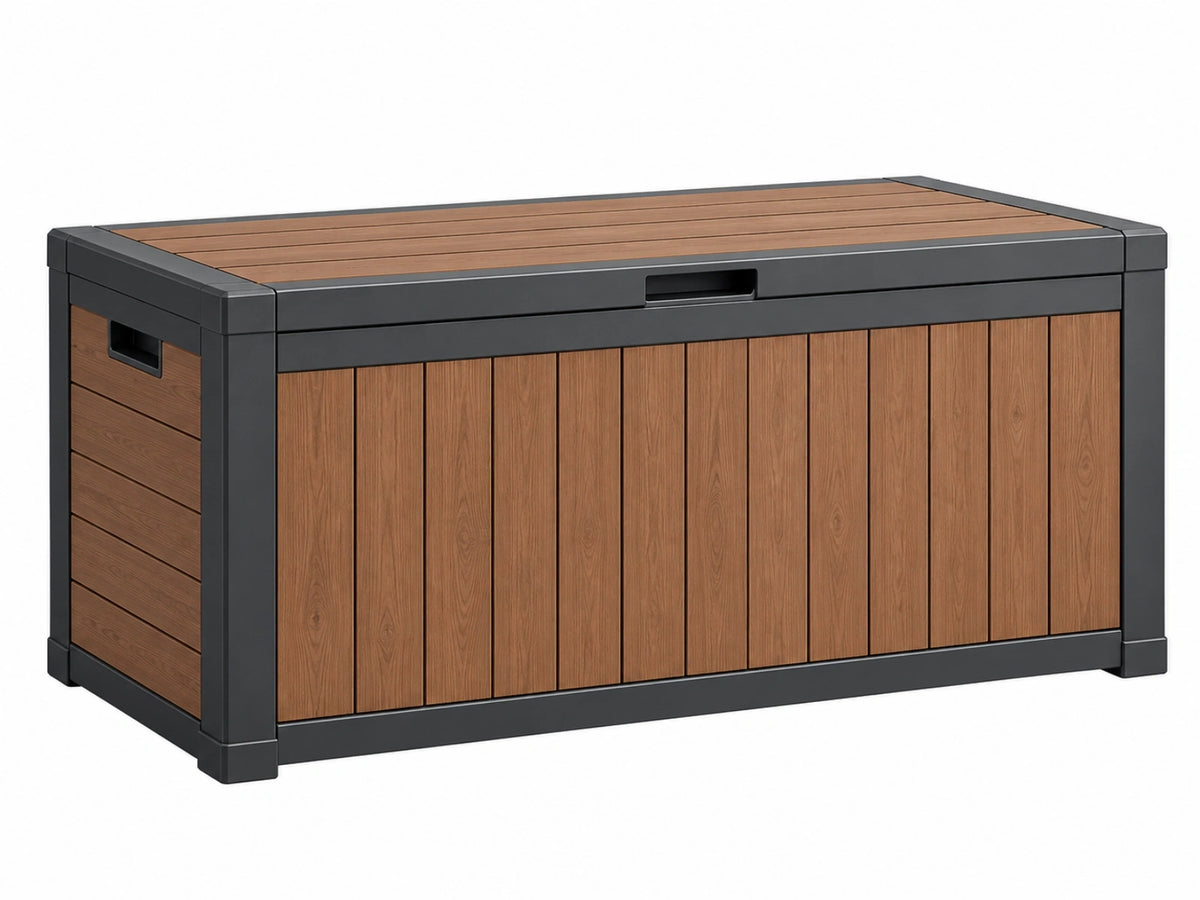 Tuinopbergkist 120 x 65 x 65 cm houtlook bruin antraciet met metalen frame