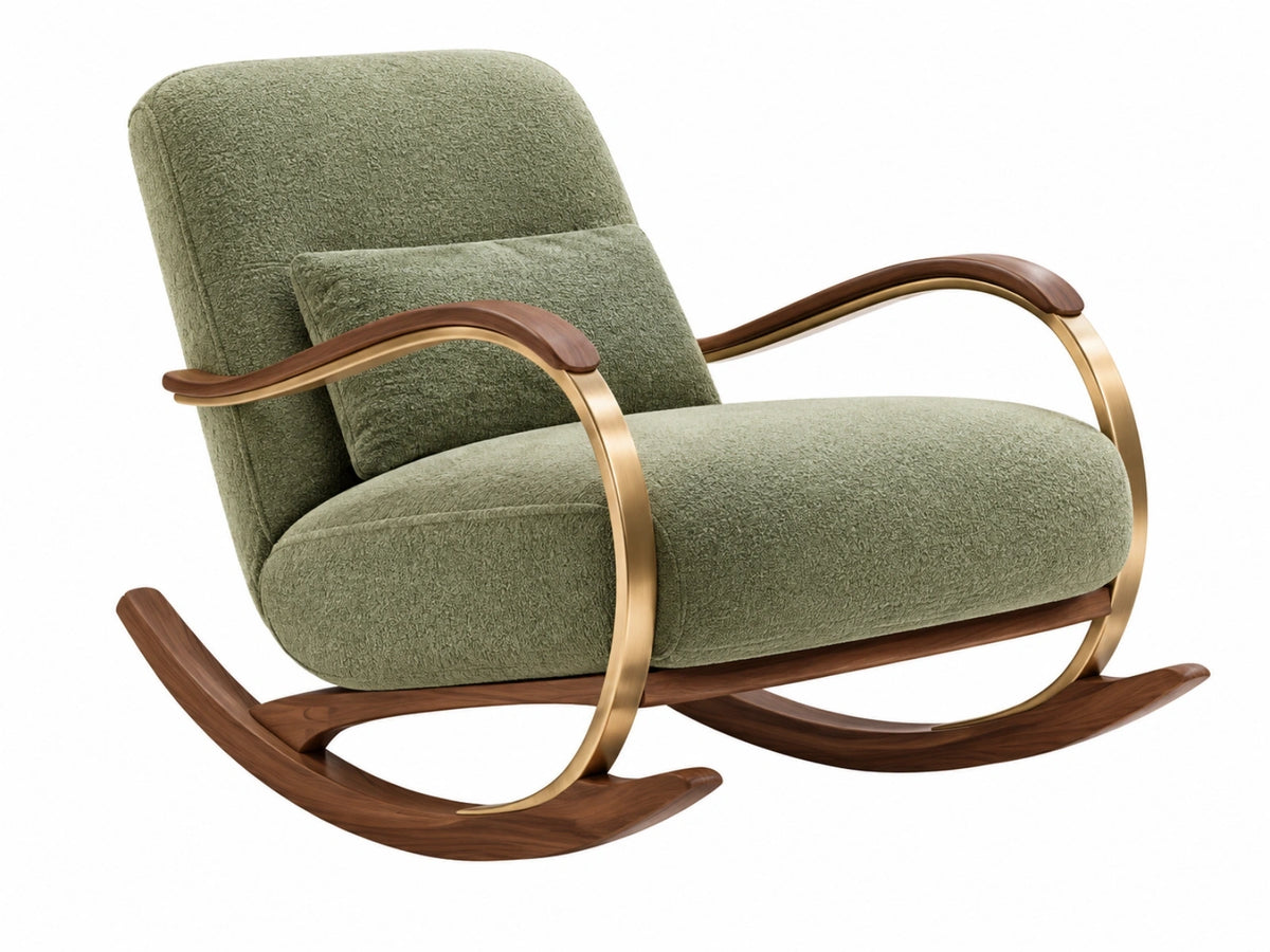 Schommelstoel 105 x 72 x 98 cm groen bouclé met hout en metalen frame