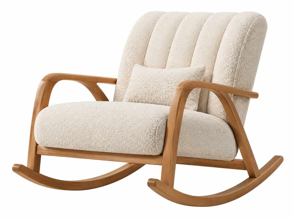 Schommelstoel 85 x 100 x 100 cm crème bouclé met houten frame - modern