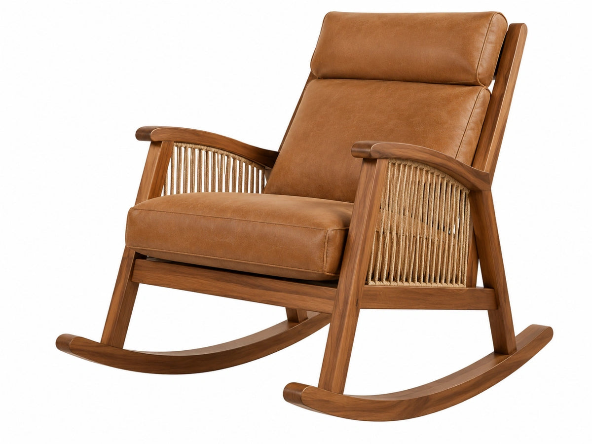 Schommelstoel 100 x 75 x 95 cm bruin kunstleer hout retro
