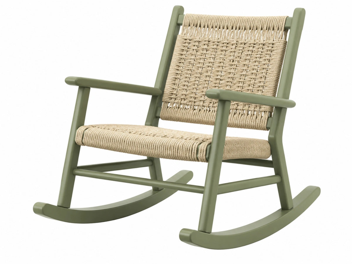 Schommelstoel 70 x 95 x 105 cm groen met gevlochten touw zitting