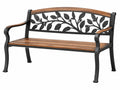 Tuinbank 125 x 60 x 85 cm hout en metaal bruin zwart met bladerenpatroon