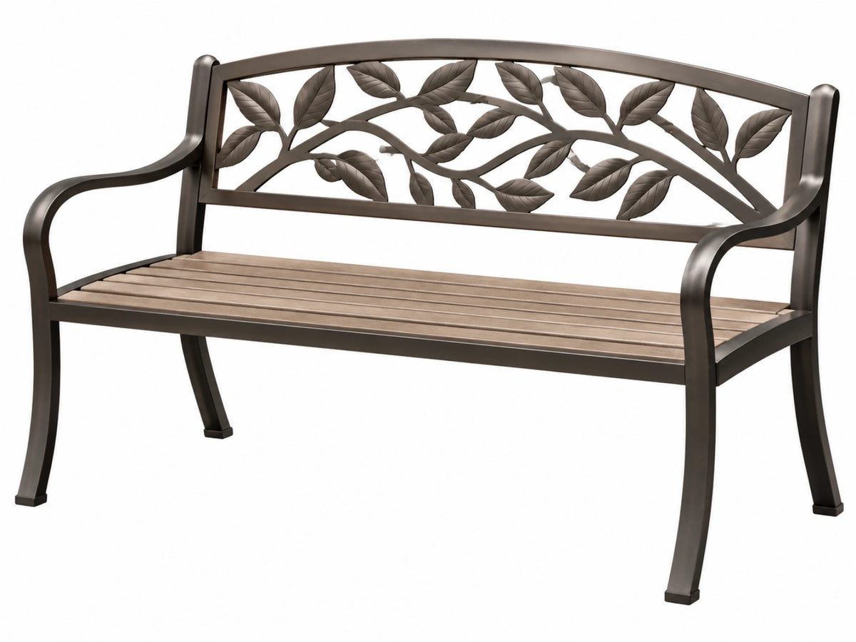 Tuinbank 122 cm bruin metaal met bladerenpatroon voor buiten