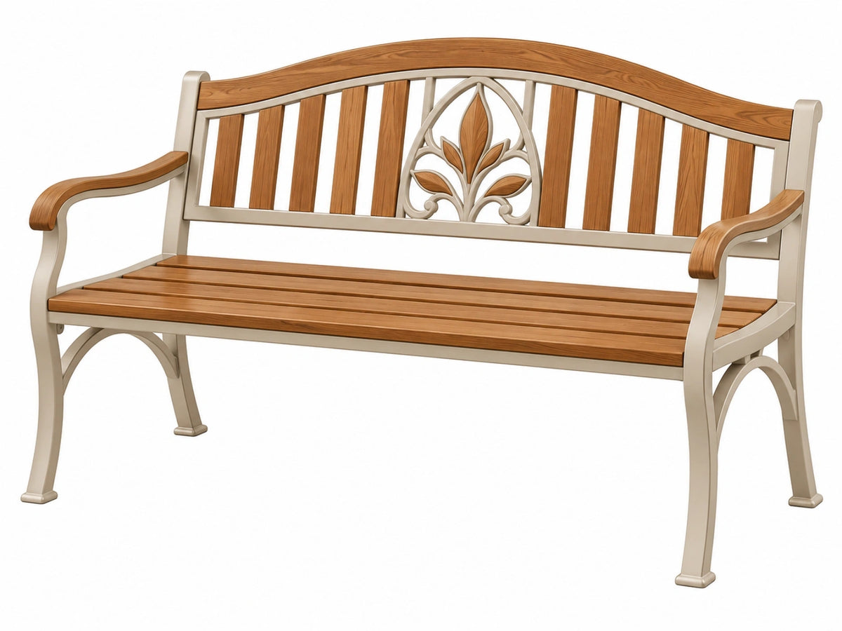 Tuinbank 150 x 60 x 92 cm met houten zitting en metalen frame bruin crème klassiek