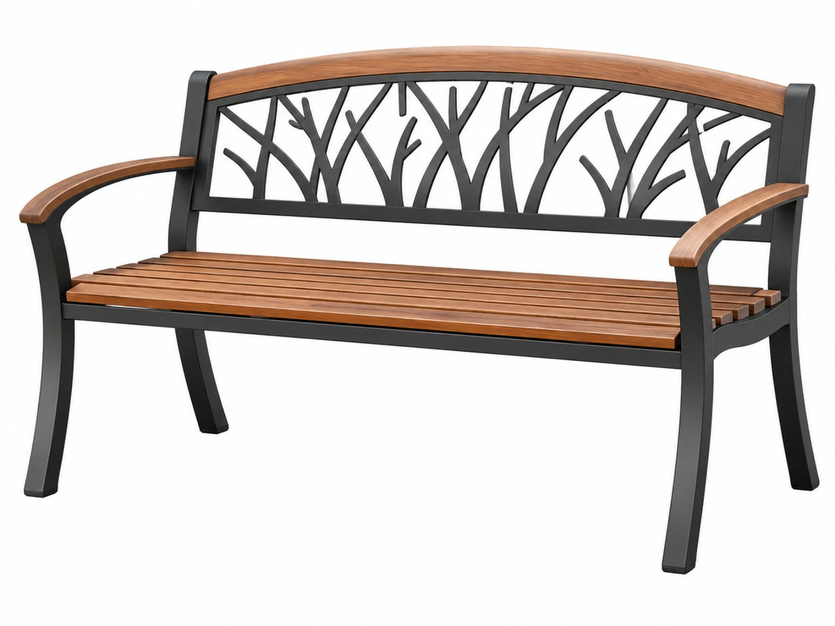 Tuinbank 122 cm hout en metaal bruin zwart - buitenbank met rugleuning