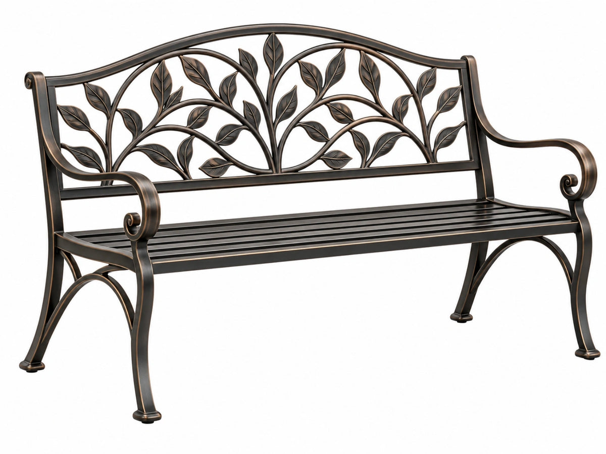 Tuinbank 123 x 60 x 92 cm metaal bronskleurig - klassiek bladmotief